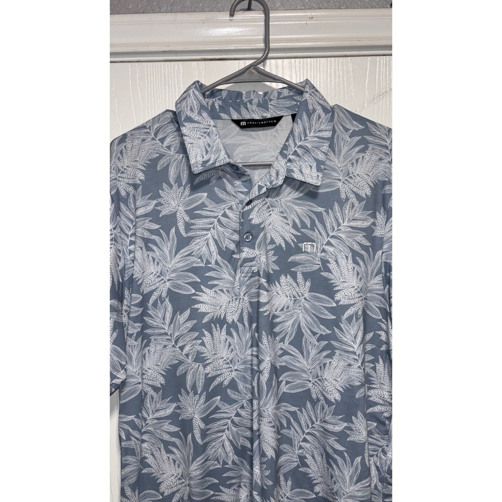 Travis Mathew Sea Journey Mens XL Polo Shirt Floral All Over Print Golf Ash Blue